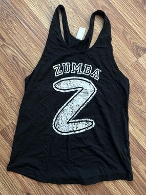 Zumba Fitness Black Racerback Tank with Distressed White Z Logo